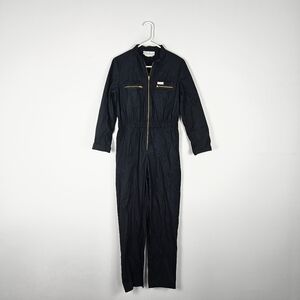 Vintage Saint Germain Paris Black Zipper Utility Coveralls Jumpsuit